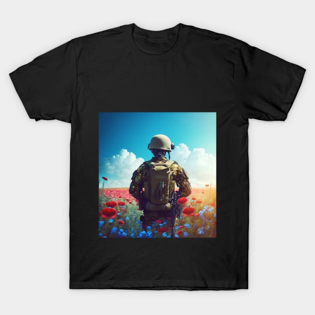 Soldier on flowers T-Shirt by Asgard